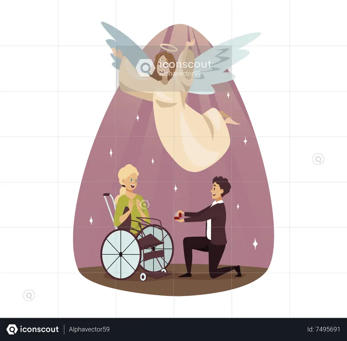 Young man Propose disable girl  Illustration