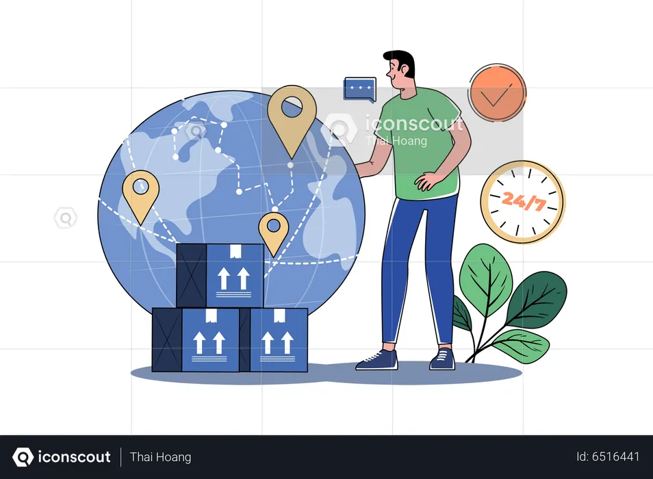 Young Man Provide Global Delivery Service  Illustration