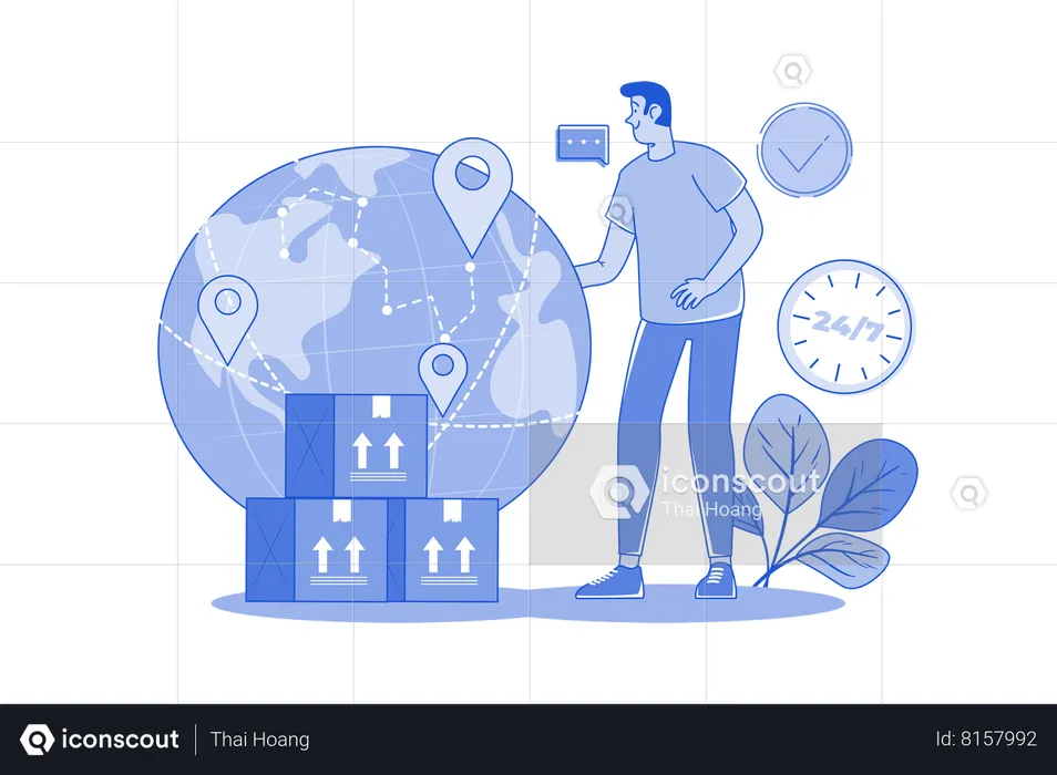 Young Man Provide Global Delivery Service  Illustration