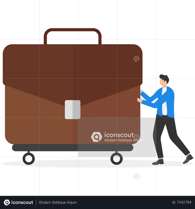 Young man push briefcase  Illustration