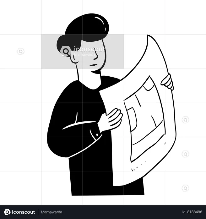 Young Man Reading House Plan  Illustration