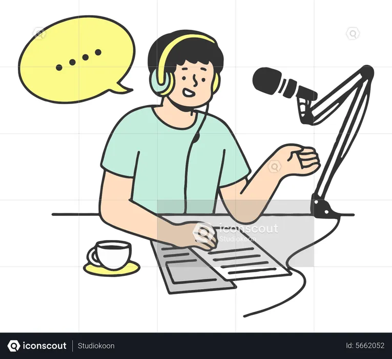 Young Man Record Podcast  Illustration