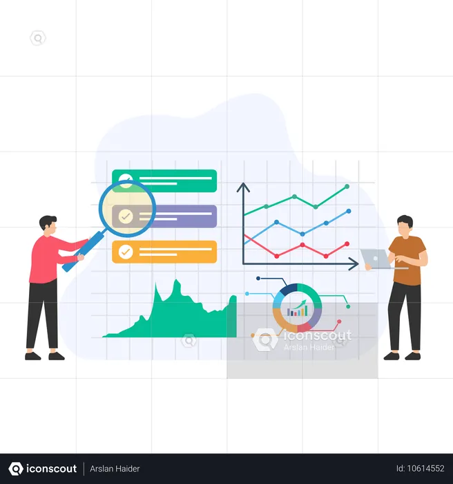 Young man research on Market Status  Illustration