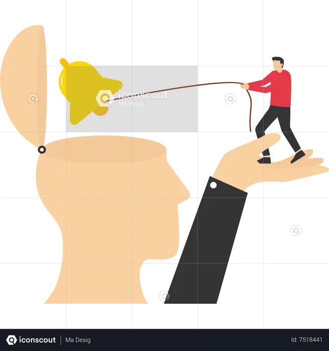 Young man rings a bell in a big head  Illustration