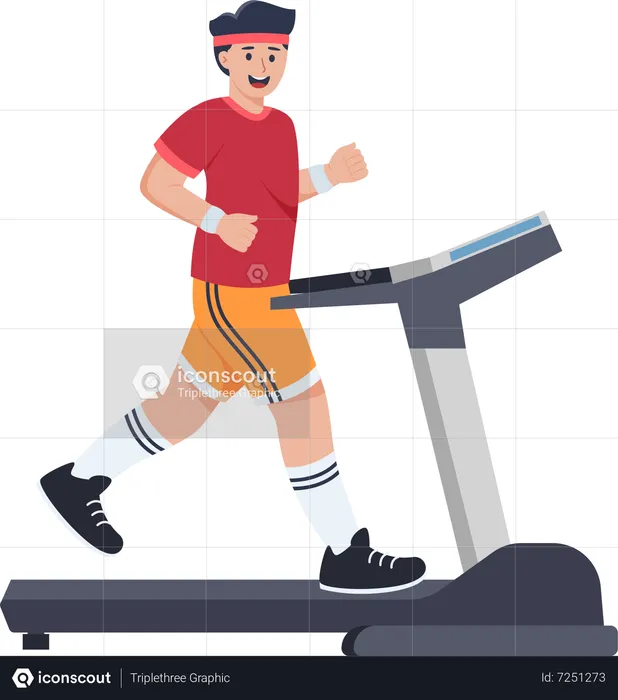 Young Man running on treadmill  Illustration