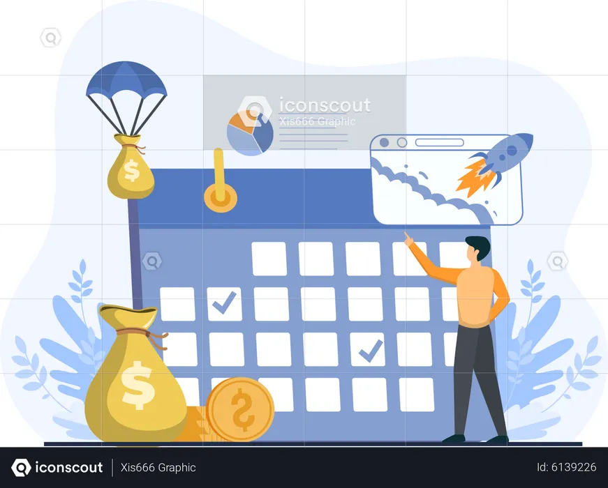 Young Man Scheduling Financial Plan  Illustration
