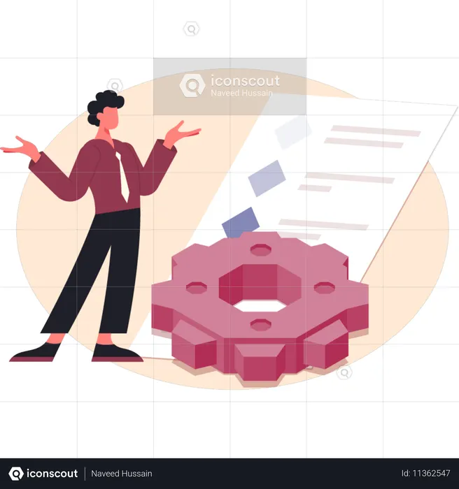 3D 프린트를 설정하는 청년  일러스트레이션