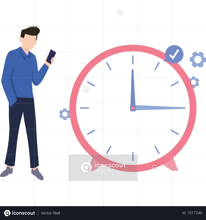 Young man setting clock  Illustration