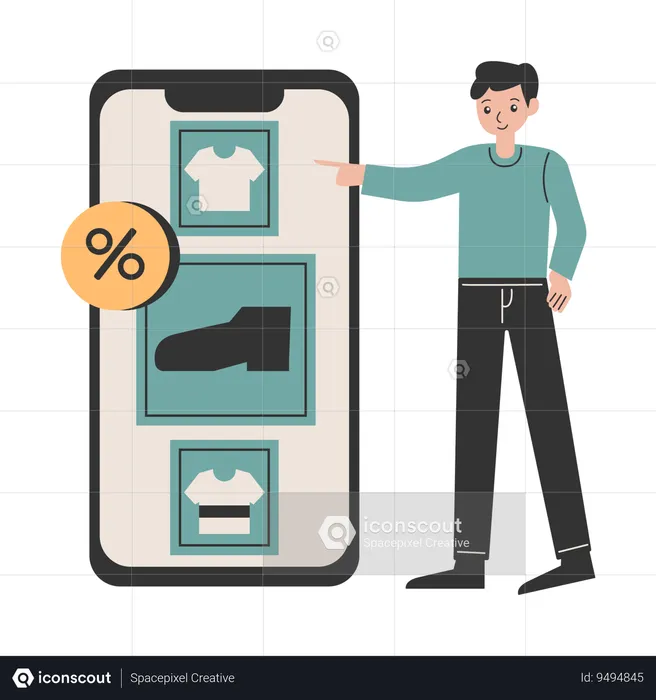 Young Man shopping online  Illustration