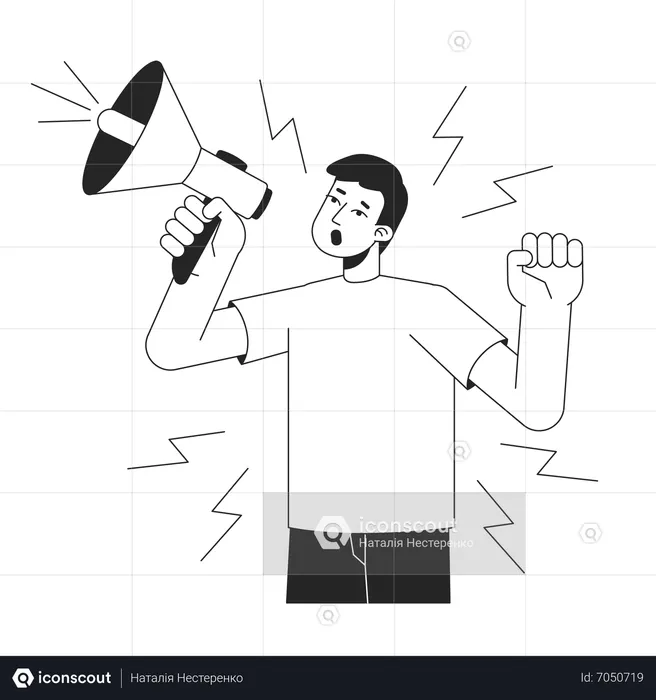 Young man shouting megaphone  Illustration