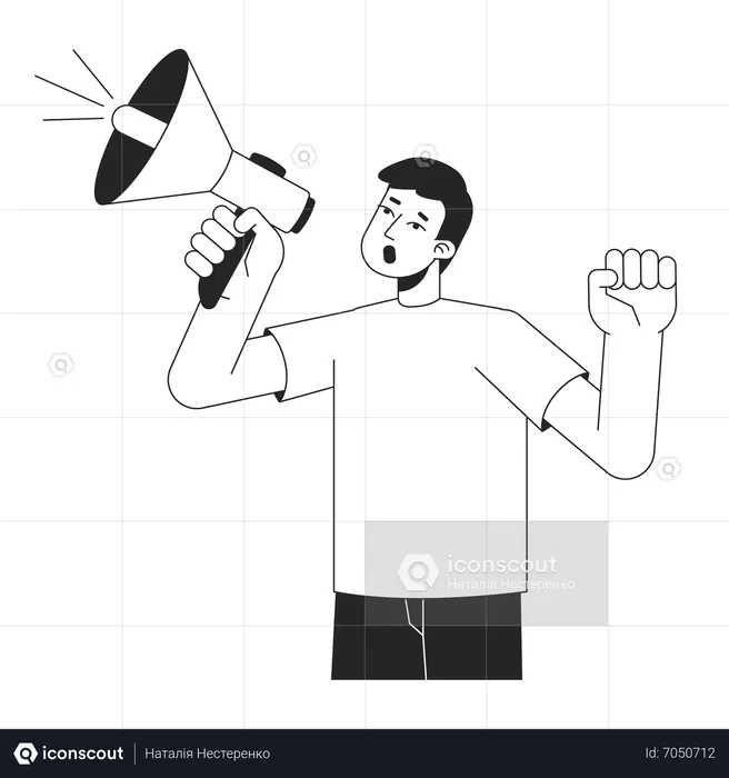 Young man shouting megaphone  Illustration