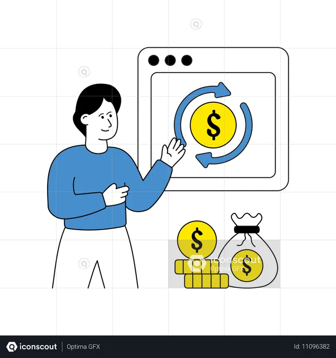 Young man showing Cash Flow  Illustration