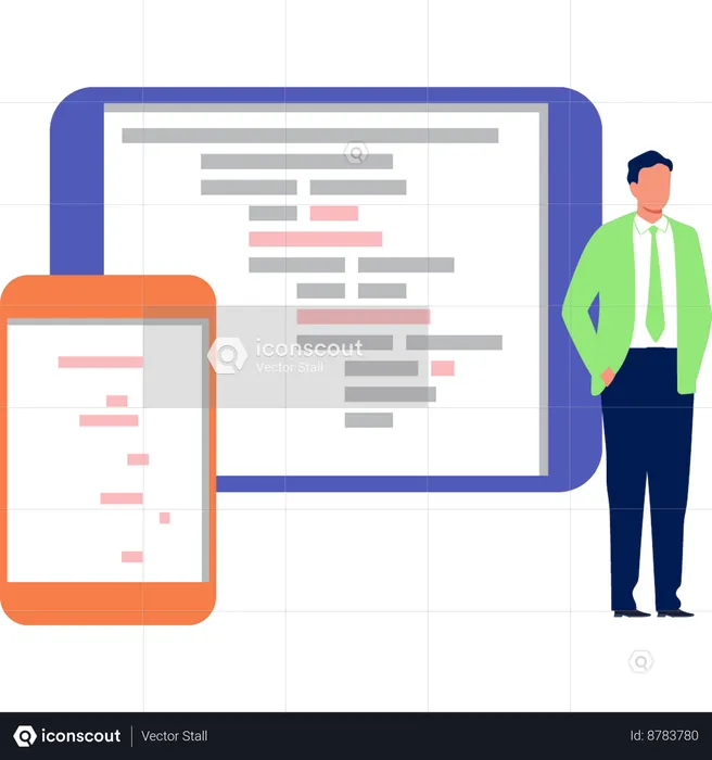 Young Man Showing Coding On Mobile  Illustration