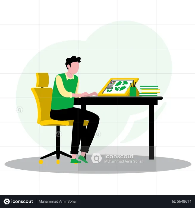 Young man showing design in laptop  Illustration