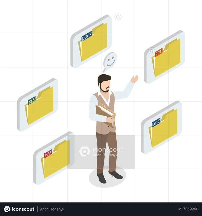 Young man showing different types of  file formats  Illustration