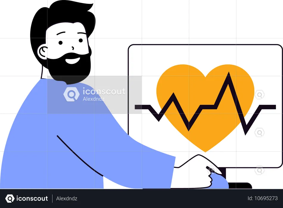 Young man showing heart beat  Illustration