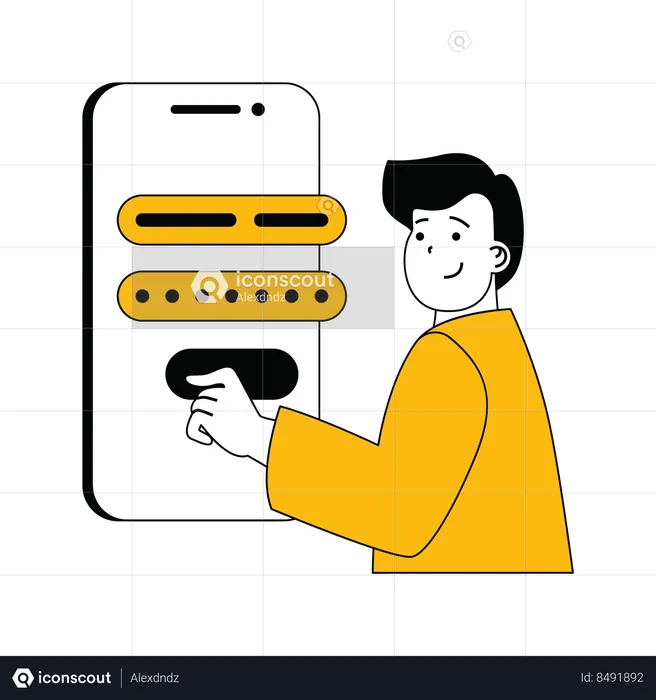 Young man showing mobile authentication  Illustration