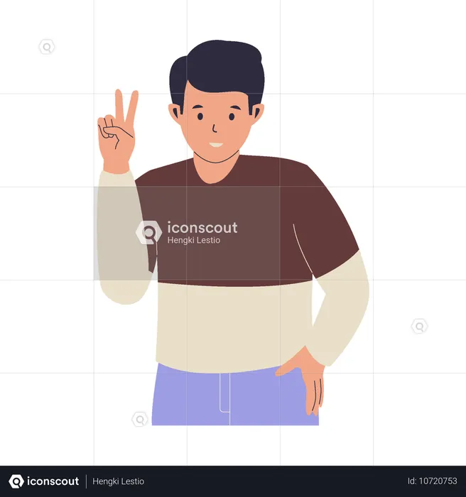 Young man showing peace sign  Illustration