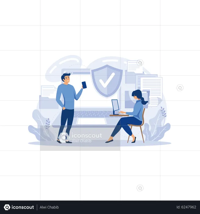 Young man showing privacy policy to the young lady  Illustration