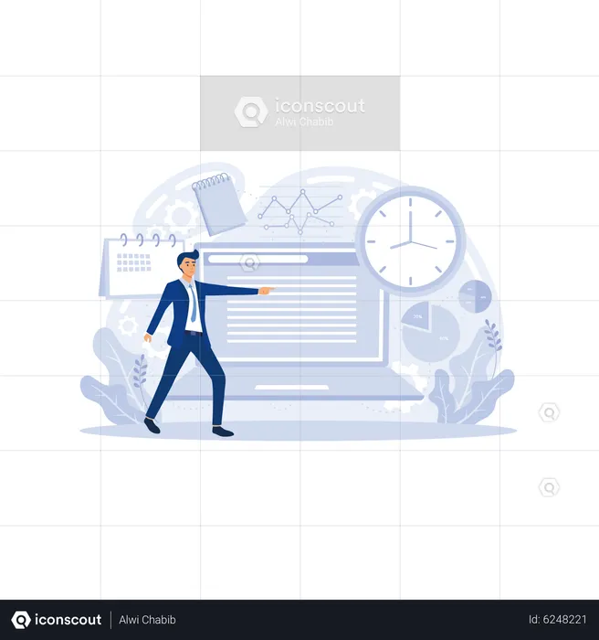 Young man showing web business deadline  Illustration