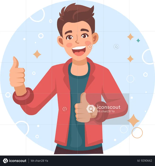 Young man shows thumb up  Illustration