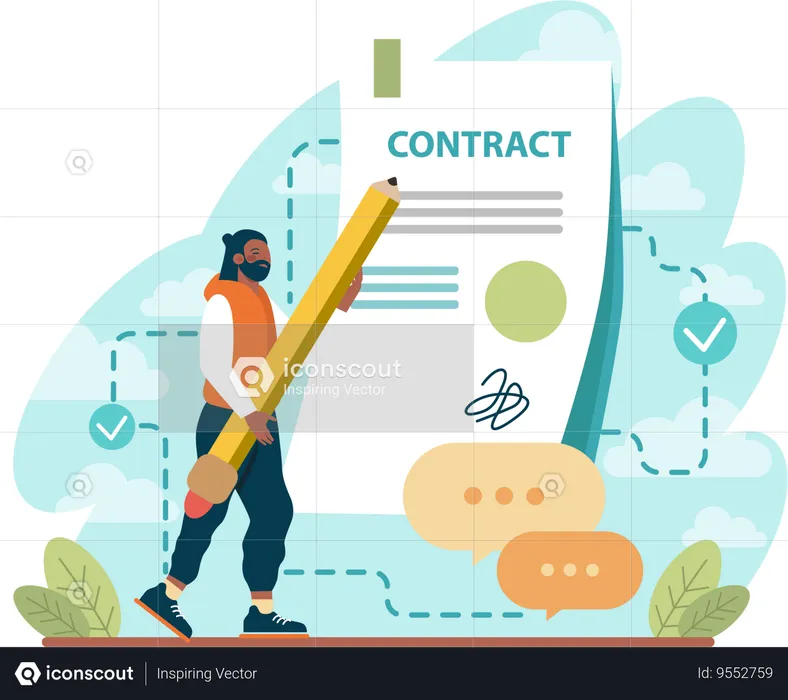 Young man sign business contract  Illustration