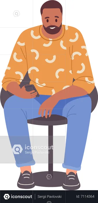 Young man sitting on chair with using mobile  Illustration