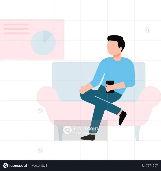 Young man sitting on couch  Illustration