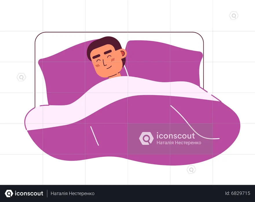 Young man sleeping in bed with comfort  Illustration