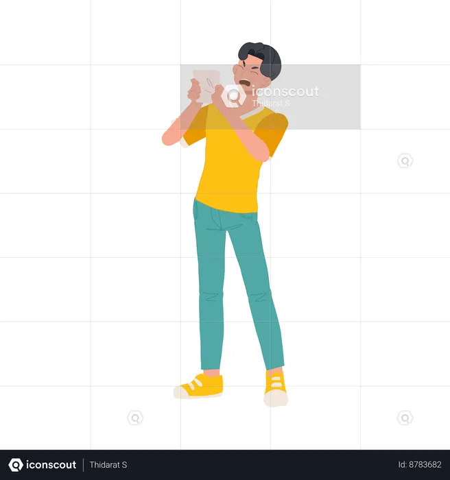 Young Man Sneezing With Tissue Paper  Illustration