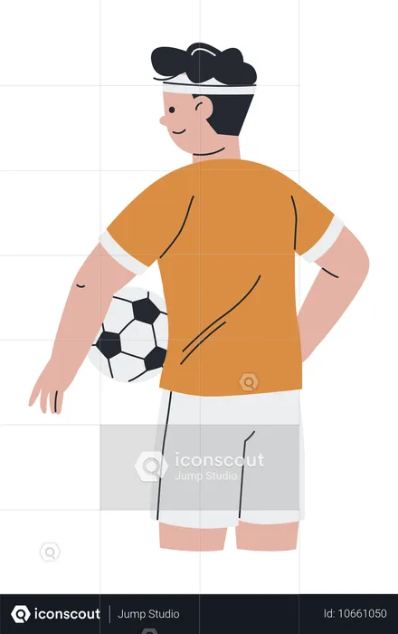 Young Man Standing while Holding Soccer Ball  Illustration