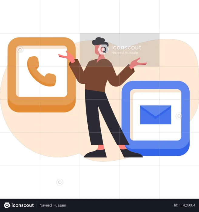 Young man standing while receiving Customer support call  Illustration