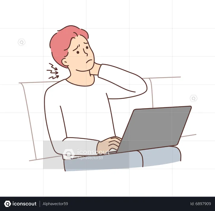 Young man suffering neck pain during work  Illustration