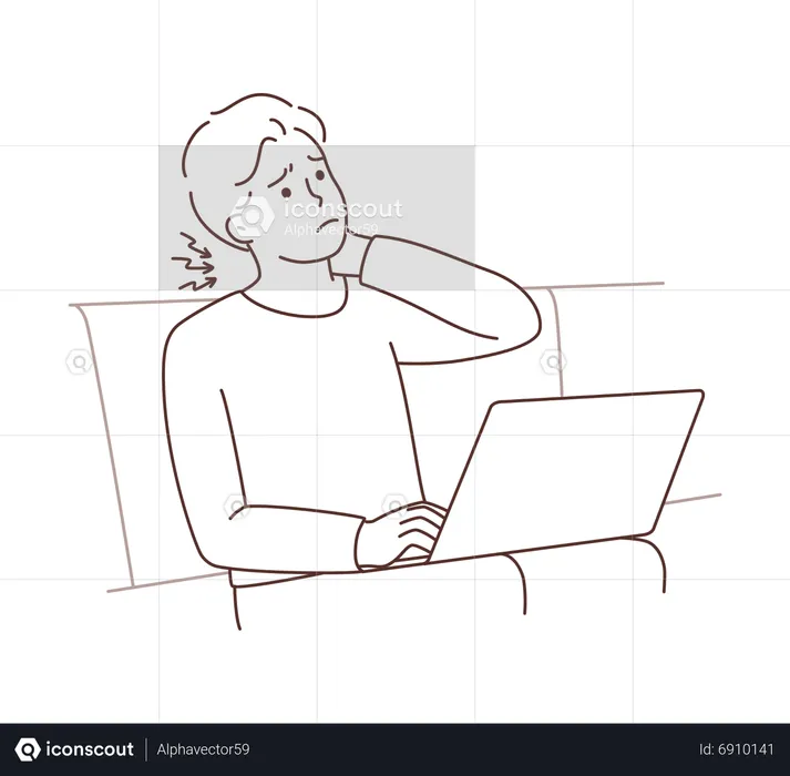 Young man suffering neck pain during work  Illustration
