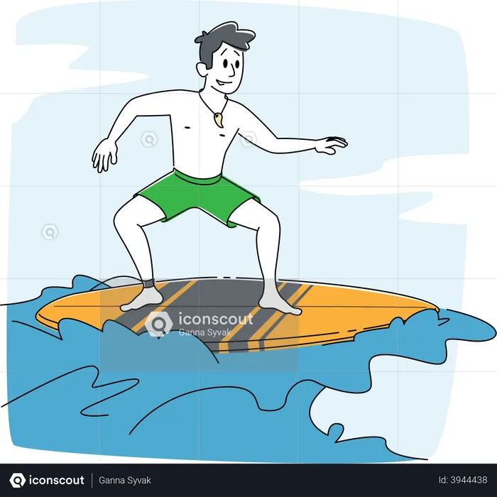 Best Surfer man on surf board riding ocean wave Illustration download in  PNG & Vector format