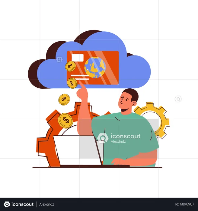 Young man transfer money online  Illustration