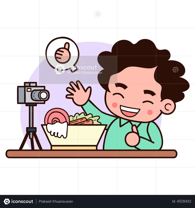 Young Man Trying Food and Makes Review  Illustration