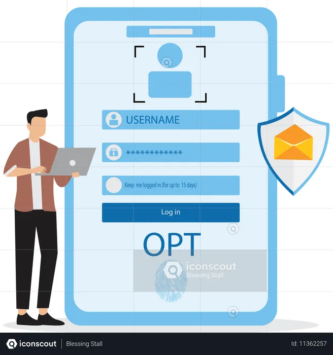 Young man use One time password for protection against cyber crime  Illustration