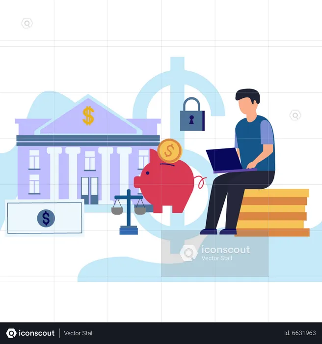 Young man use online banking  Illustration
