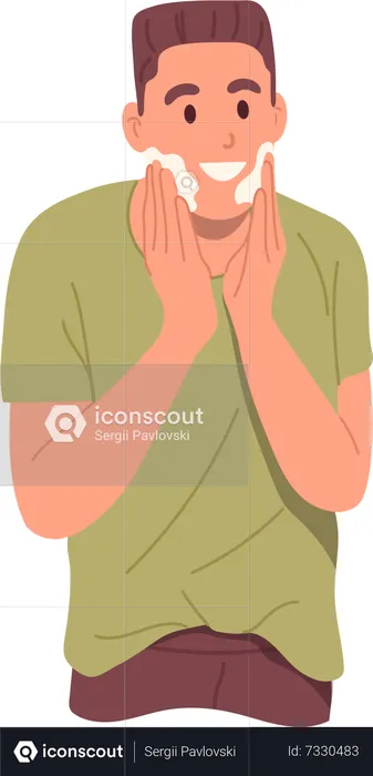 Young man using cream aftershave lotiofoam  Illustration