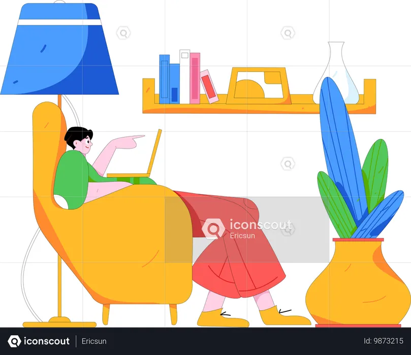 Young man watching at laptop  Illustration