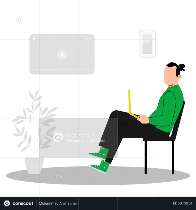 Young man watching business video  Illustration