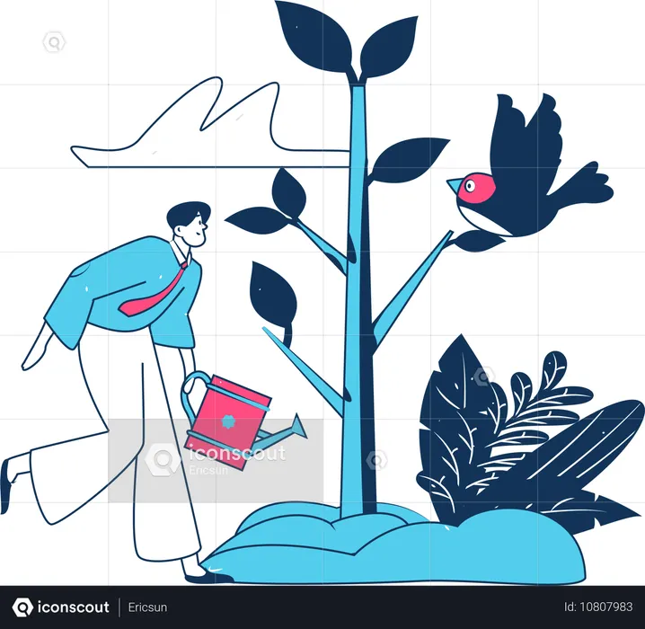 Young Man watering plant  Illustration