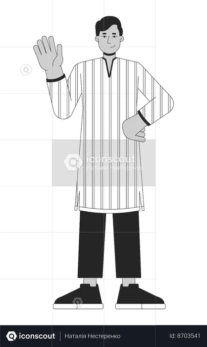 Young man waving hand  Illustration