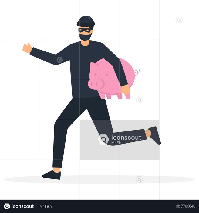 Theft stealing wealthy piggy bank away  Illustration
