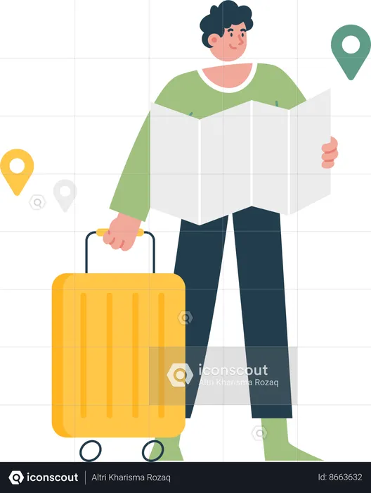 Young man with luggage for trip  Illustration