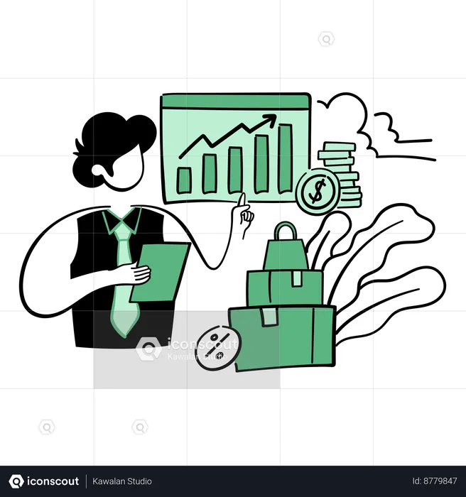 Young man with sales turnover  Illustration