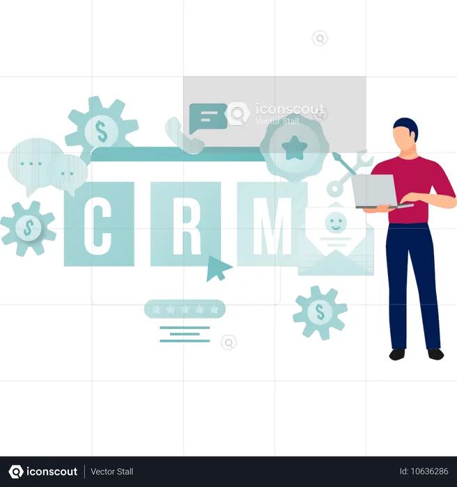 Young man working about CRM on laptop  Illustration