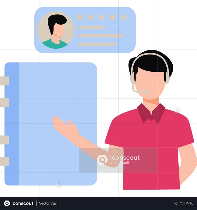 Young man working as customer support service  Illustration
