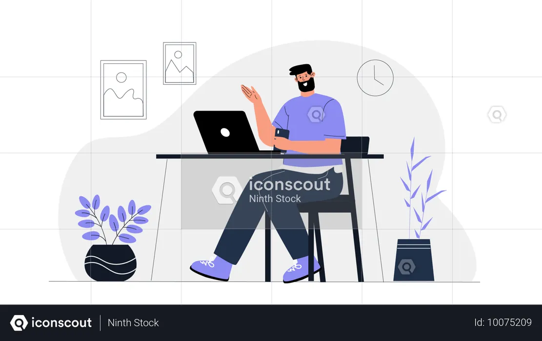 Young man working at home  Illustration